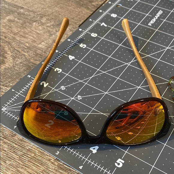 Stylish Black Sunglasses with Orange Lenses & Bamboo Arms - Picture 2 of 5